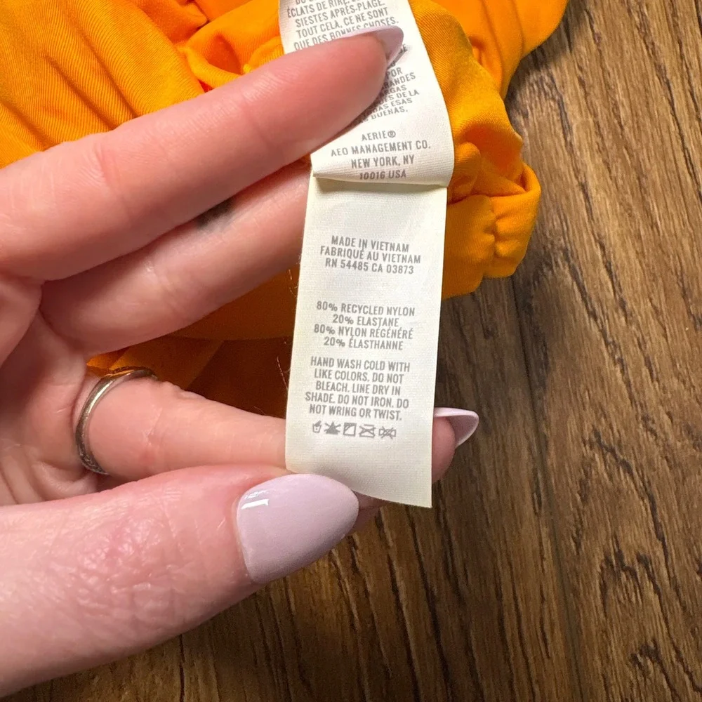 Aerie Shine Plunge Ruched One Piece Cheekiest Womens Large Orange Swimsuit beach